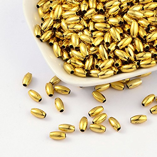 Perlin Kunststoffperlen Acrylperlen Spacer Perlen für Armband und Ketten, 8x4mm Poliert Gold Oval Plastik Perlenset Bastelset 250 Stk