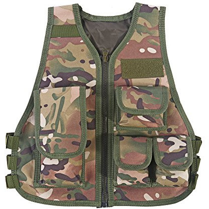 Regun Gilet d'assalto per bambini, gilet mimetico caldo per bambini, gilet tattico mimetico, gilet tattico Molle, con tasche multiple, per giochi di caccia all'aperto(S-Camo CP)