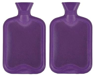 T&B® Pack of 2 Hot Water Bottle 2 Litre Purple Traditional Pill Shaped Design Made with Natural Rubber Featuring Secure Leakproof Lid - Perfect for Easy Pain Relief at Home Or in Bed