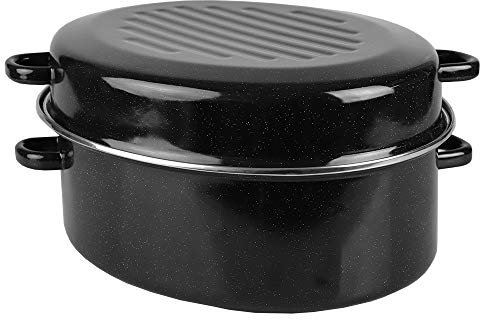 Home Basics Deep Oval Natural Non-Stick Enameled Carbon Steel Roaster Pan with Lid (1, 16)