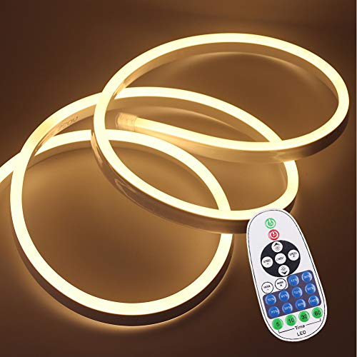 XUNATA 2M Warmweiß 220V Dimmbares LED Neon Streifen IP65 Wasserdicht Diffusion Flexibles LED Lichtschlauch mit 23 Tasten IR Fernbedienung und 220V 750W Transformator Netzteil