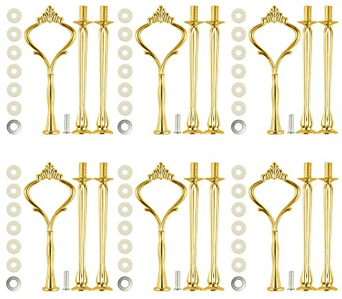 6 Set Cake Stand Fittings Kits Tiered Tray Hardware for Wedding Party Making Resin Cupcake Dessert Platter Serving Stand (Gold, L)