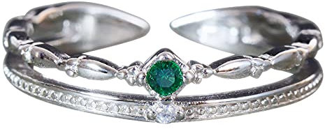 NicoWerk Ring Silber 925 Damen - Verstellbarer Silberring Damen 925 Silber mit grünem Zirkonia, Doppelreihiger Ring mit Stein für Frauen - SRI710