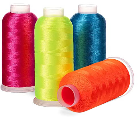 Navaris 4x Nähgarn 5000m - 4er Set Garn für Nähmaschine - Stickgarn Polyester Nähfaden 4 Spulen Faden - Polyestergarn - neon blau gelb orange pink