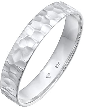 Kuzzoi Herrenring (4 mm) Massiv Handgefertigt, Bandring für Männer aus 925 Sterling Silber, Ehering Verlobungsring Freundschaftsring, Herren Ring gehämmert, Ringgröße 60, 0604962922_60