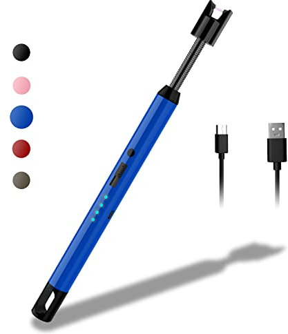 Rouclo Lichtbogen Feuerzeug, USB Aufladbar Elektro Feuerzeug Stabfeuerzeug Winddichtes Flammenlose Kerzenanzünder Elektronisches Feuerzeug für Kerzen Anzünden, Gasherd (blau)