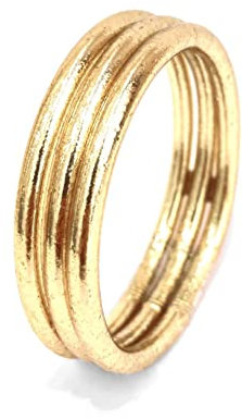 Bracelet Bouddhiste véritable jonc de temple Thaïlande avec Mantra porte bonheur - Feuille d'or véritable - Vendus en Lots de 3 ou 5, Bicolore et tressés à l'unité (M - 67mm, Doré Clair - Lot de 3)