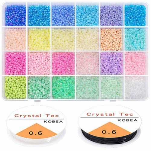 3mm Perlen für Armbänder Pastell, 9600 Stück Rocailles Perlen Armbänder Selber Machen Glasperlen zum Auffädeln Kleine Bastelperlen Perlen Set für Schmuckherstellung DIY Basteln, Geburtstage