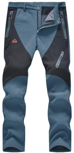 Rdruko Mens Fleece Lined Waterproof Warm Trousers Thermal Winter Snow Ski Pants for Outdoor Camping Hiking Walking Fishing Grey Blue 36