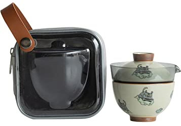 SERUMY Service à thé de voyage portable en céramique Théière et tasse Ensemble de thé Boutique Service à thé chinois fait à la main Thé de voyage Gaiwan Personnalisé Drink-Ware Un pot et une tasse