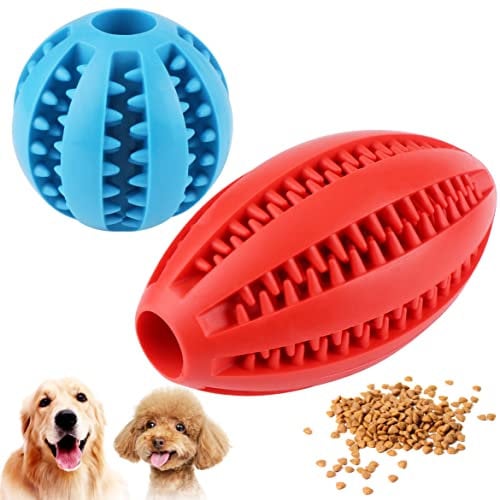 YiliYa 2 Stück Hundebälle mit Zahnpflege, Funktion Noppen Hundespielzeug aus Naturkautschuk, Robuste Hundebälle Ø 6cm und Ø 11,5cm, Hundespielball für Große & Kleine Hunde(Blau+Rot)
