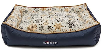 sugodesign Hundebett Wasserabweisend aus Baumwoll-Polyester - Hundekörbchen mit herausnehmbaren Kissen - Hundesofa mit Tragetasche - 7 Verschiedene Motive - 3 Größen (S/M, L, XL) (grau-Gold, L)