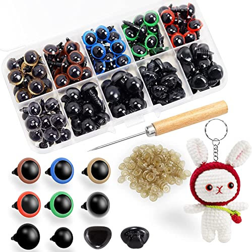 XIANGLONGY 200 Stück Sicherheitsaugen für Häkeltiere, Augen für Häkeltiere mit Unterlegscheiben, Knopfaugen für Häkeltiere, Amigurumi Augen zum Basteln, Puppenaugen und Nase für Plüschtier Heimwerker