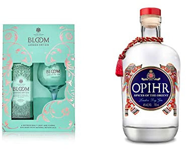 Bloom Gin Gift Set with London Dry Gin and 1 Coppa Glass - 70 cl & Opihr Gin Spices of the Orient - 70 cl