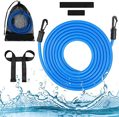AMFUN Cinturón de natación para Piscina, cinturón de Entrenamiento de natación de 4 m, cinturón de natación Ajustable, cinturón de Resistencia de natación para Adultos, niños, Piscinas de natación,