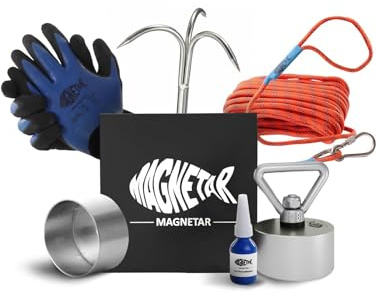 Magnetar - Magnetfischen Set - Allround 600kg Bergemagnet - Magnetangel Paket mit Haken/Seil/Handschuhen/Schutzhülle/Kleber - 360 Angelmagnet zum Magnet fischen