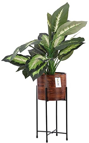 botle Blumenständer Blumenbeet Blumentopf Metall-Ständer Blumenübertopf Rund D 16,5 cm H 44 cm Dunkelbraun Matte Oberfläche Gestell Orchidee Vase Keramik Modern Glamour