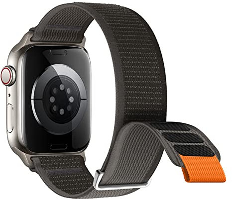 Nepfaivy Ersatzarmband Kompatibel mit Watch Armband 44mm 49mm 46mm 45mm 42mm für Damen Herren, Nylon Stoff Klett Verstellbares Sport Band für iWatch Series 10/9/8/Ultra/SE/7/6/5/4/3/2/1, Schwarzgrau
