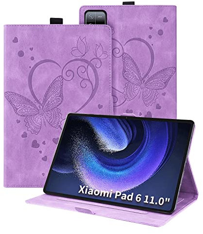 Auslbin Xiaomi Pad 6/Xiaomi Pad 6 Pro 11 Coque, PU Butterfly Cuir en Relief avec Fonction du Support, pour Xiaomi Pad 6/Xiaomi Pad 6 Pro, Violet