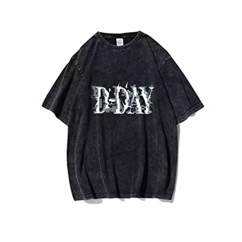 Suga D-Day Merch T-Shirt Vintage Distressed Decolor schmutzig zu beliebtes Baumwollschwarzes Lose T-Shirt für K-Pop-Fans B-M