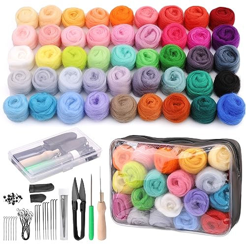 SOCNITC Nadelfilz-Sets für Anfänger, Nadelfilz-Zubehör-Sets mit Werkzeugen, Filz-Starter-Sets mit Nadeln, Aufbewahrungstasche für Bastelarbeiten, Dekoration, 45 Farben