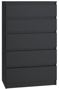 CDF Kommode Schwarz mit 5 Schubladen 109 cm Hoch Sideboard Schmale Komode Schlafzimmerkommode für Flur Büro Schlafzimmer Wohnzimmer Schubladenschrank Regal mit Schubladen Schrank Modernes Möbelstück
