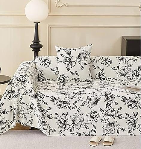 Homxi Sofa Überzug Einsitzer,180x150CM,Bezug Sofa Blume Bedruckt Chenille Sofa Überwurf Handtuch Sofa Schwarz Sofabezüge