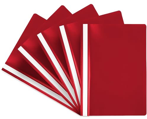 Netuno 5x Schnellhefter Kunststoff Hefter A4 Rot mit Klarsichtdeckel und Beschriftungsfeld Mappen zum Sortieren Aufbewahren Archivieren ideal für Schule Studium Büro Zuhause