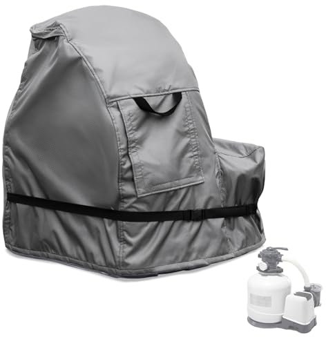 okcool Sandfilterpumpenabdeckung, wasserdicht, Anti-UV-Poolpumpe, Sandfilter, Winterabdeckung, passend für die meisten Marken auf dem Markt (grau)