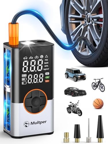 Multper 8000mAh Elektrische Luftpumpe Fahrrad Luftpumpe Elektrisch 150 PSI mit 5 Modi Akku Kompressor Luftkompressor Tragbare Fahrradpumpe mit LED-Digitalanzeige, LED-Licht für Auto Moto Fahrrad Bälle