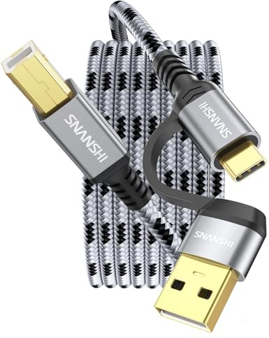 SNANSHI Cavo da USB B a USB C 3,5 m, in nylon intrecciato da USB C a USB B, cavo per stampante, scanner, MIDI a USB C, compatibile con tastiera Yamaha Piano MIDI, DAC, controller DJ