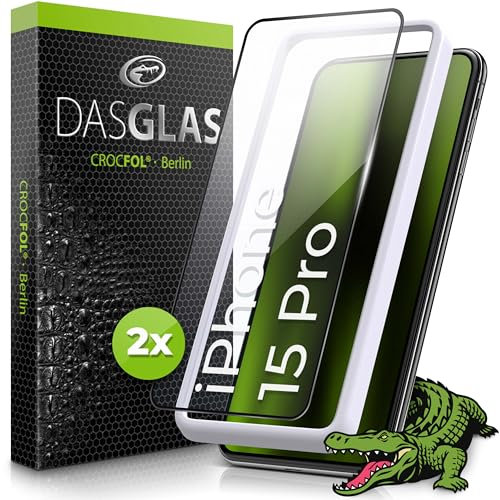 Crocfol für iPhone 15 Pro - [ 2x ] DASGLAS - doppelt gehärtetes Panzerglas - 3D Schutzglas - blasenfrei - Fingerprint kompatibel (iPhone 15 Pro)