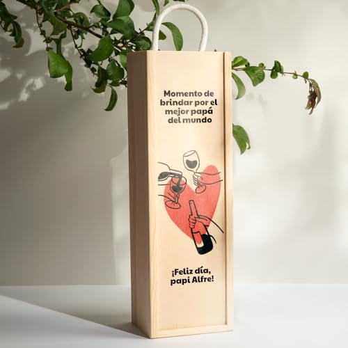 Transparent Gift Caja de Vino Personalizada con Ilustración Foto para Día del Padre. Cajas de Madera Personalizadas Botella de Vino. Regalos Originales para Hombre. Regalos para Padres Personalizados