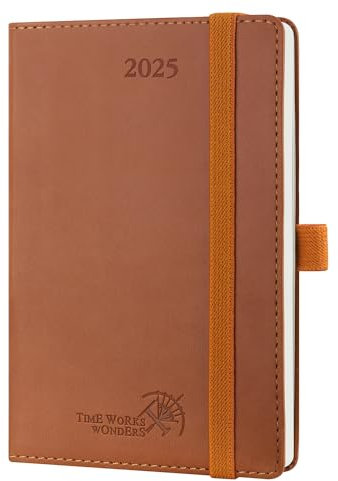 POPRUN Taschenkalender 2025 Klein Softcover mit PU-Leder, ca. A6 (16 x 10,5 cm) - Kalender 2025 Klein (Jan.2025-Dez.2025) - Terminplaner 1 Woche 2 Seite mit Stiftschlaufe - Braun