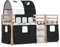 vidaXL Etagenbett, Kinderbett mit Vorhängen Leiter, Hochbett Spielbett für Kinder ab 6 Jahren, Doppel Stockbett Bett, Weiß Schwarz 90x190cm Massivholz Kiefer