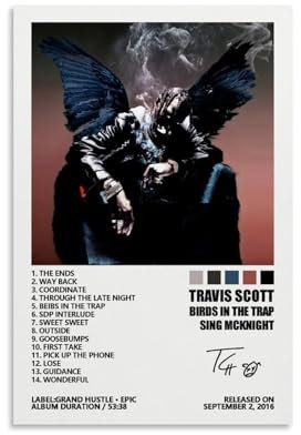 MOMYO Travis Poster Scott Birds in The Trap Sing McKnight Musikalbum Cover Poster für Zimmer, Leinwand, Wandkunst, Schlafzimmer-Dekor, 30 x 45 cm, ungerahmt, 6