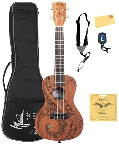 Kala Guidance Mahagoni-Konzert-Ukulele – Paket mit Gigbag, Stimmgerät, Gurt, Saiten und Austin Bazaar Poliertuch