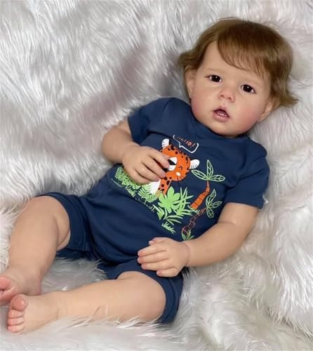 Zero pam Reborn Baby Junge Augen Auf mit Haaren 20 Zoll 50cm Lebensechte Babypuppen Mit Weichem Tuch Körper Silikon Puppen Baby Puppe mit Schnuller und Flasche für Junge Kinder ab 3 Jahren