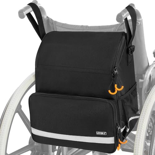 LEFOR·Z Rollstuhltasche, Rollstuhl-Rucksacktasche mit Reflektierenden Streifen und Wärmeisolierung, Aufbewahrungstasche für Rollstuhlzubehör, Erwachsene und Senioren, Nur Tasche (38x24x42 cm)