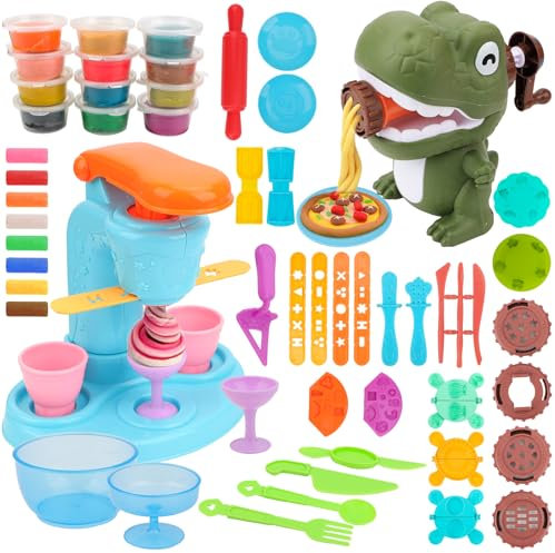WOOWAIR Set di 58 Plastiline per Bambini, Set di Plastilina Fai da Te per Gelato, Set di Plastilina con 12 Lattine, Impastatrice per Bambini, Giocattolo Regalo per Ragazzi dai 3 Anni in su