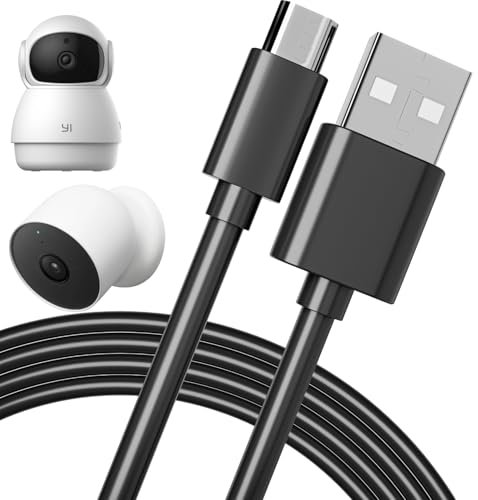 pluX Micro USB Cable 3M, USB Cable for Mi 360° Home Security Camera 2K Pro, Mi Smart Camera C300, Mi 360° Camera (1080p), USB to Micro USB Security Camera Charging Cable for Security Camera,Black