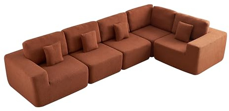 Softa Sofa & Couches, Sofaset im Wohnzimmer, Moduales Sofa mit Schlaffunktion, modernes L-förmiges Ecksofa mit hochdichtem Schaumstoff, leicht zu montieren, geeignet für Familien und Gäste, Orange