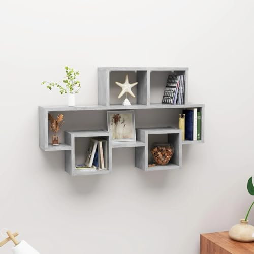 Homgoday Wandregal Auto Grau Beton 82 x 15 x 51 cm Mehrschichtiges Holz, Wandregal, Wandregale, Wandregal zum Aufhängen, Ablage für den Eingangsbereich