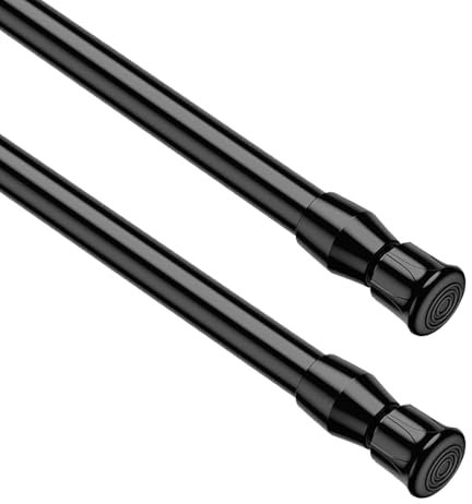 Zipglo 2 Stück Ausziehbare Gardinenstange ohne Bohren, Schwarz,Länge 40 bis 70 cm, Ø13mm Teleskopstange, Für Fenster, Kleinere Schränke, Küche und Badezimmer, Klemmstange zur Anbringung von Gardinen