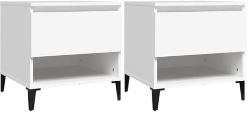 vidaXL Stylish White Side Tables - Modern Engineered Wood Coffee Tables with Storage Drawer and Compartment - Contemporary End Tables for Living Room, Bedroom