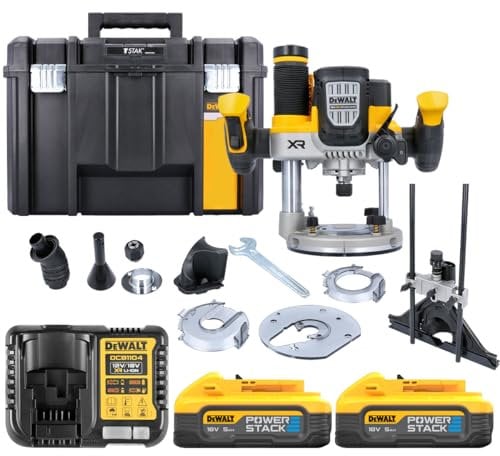 DeWalt DCW620H2 18V XR 12mm / 1/2 Cordless Brushless Plunge Router With 2 x 5.0Ah Powerstack Batteries, Charger & TSTAK Case