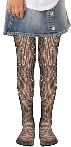 GTYARYUA Medias Rejilla Niña, Medias de Red para Niñas, Brillante Rhinestone Pantimedias, Medias Red Niña, Medias para Nniñas Baile Fiesta de Carnaval