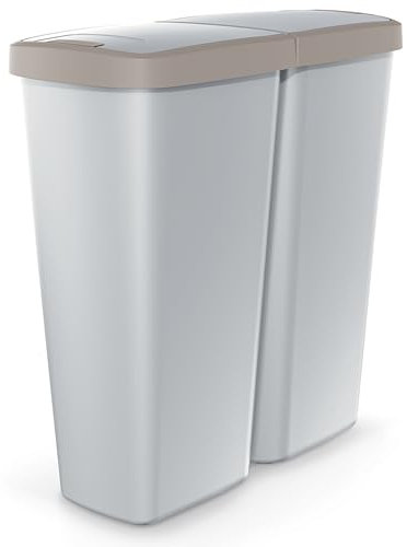 Monzana® Double poubelle cuisine 2x25 litres 2 compartiments couvercle bouton corbeille papier bureau déchets bio tri sélectif recyclage gris-taupe