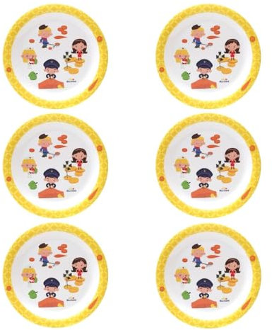 Bütic GmbH BlueBand - Platos llanos de melamina para niños, platos hondos con motivos profesionales, 6 platos llanos, color amarillo