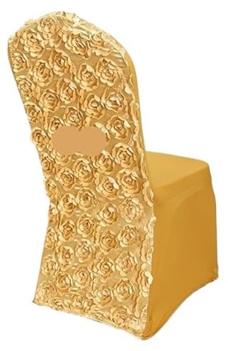 WENYOG Habillage Chaise Fete Housse de Chaise en Spandex, décoration brodée de Roses de Mariage, hôtel, Banquet, fête d'anniversaire, Spectacle(Gold)